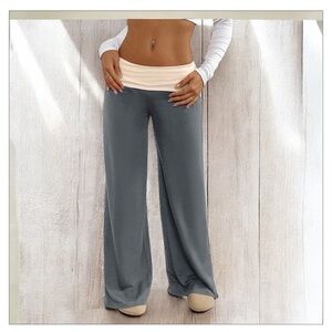 Gray Wide Leg High-Rise Pants